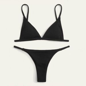 Rib-knit Triangle Tanga Bikini Swimsuit